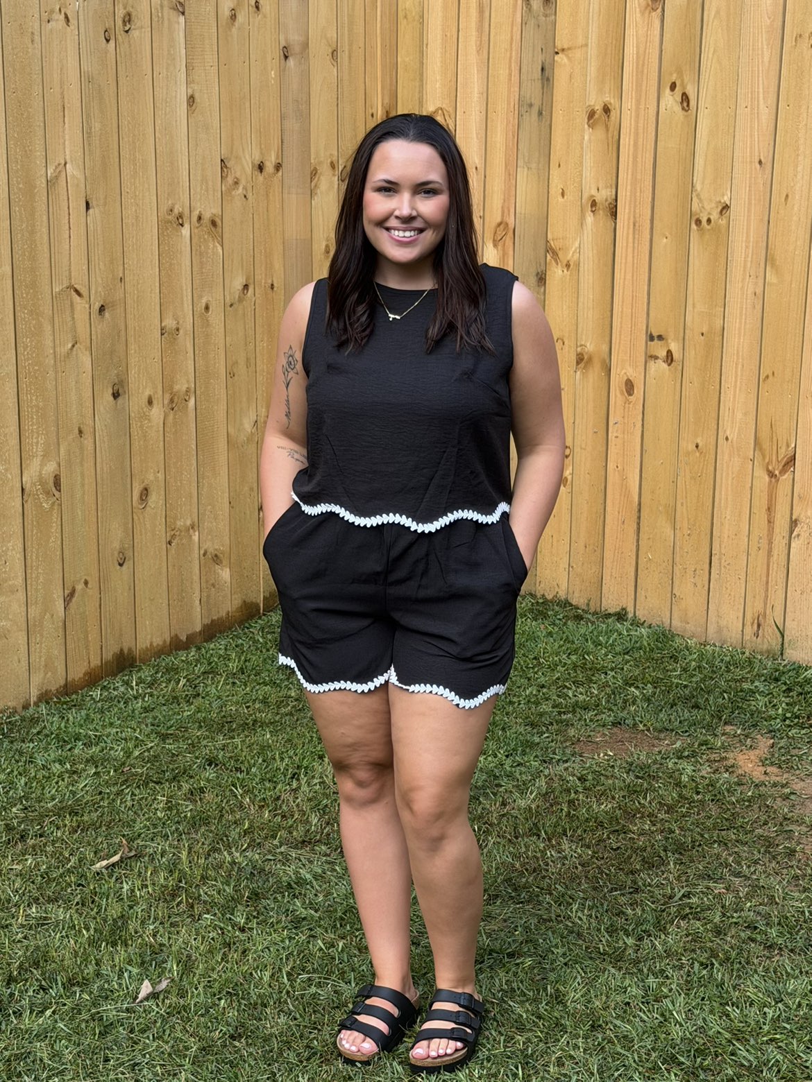 Black Contrast Trim Sleeveless Top and Shorts Set