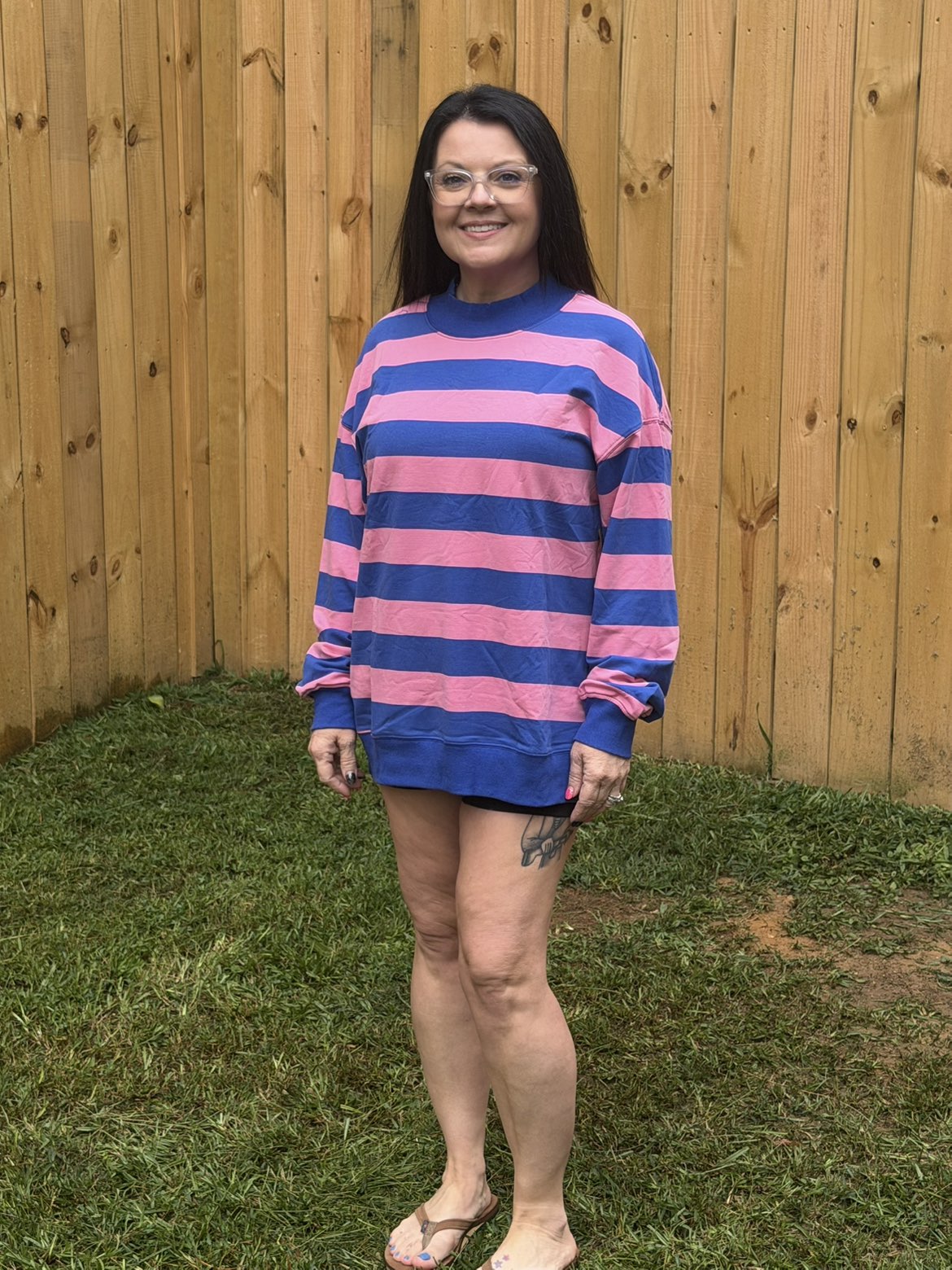 Stripe Oversized Long Sleeve Mock Neck Sweatshirt S-XL