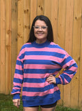 Stripe Oversized Long Sleeve Mock Neck Sweatshirt S-XL