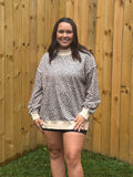 Leopard Print Mock Neck Ribbed Cuffs Hem Sweatshirt