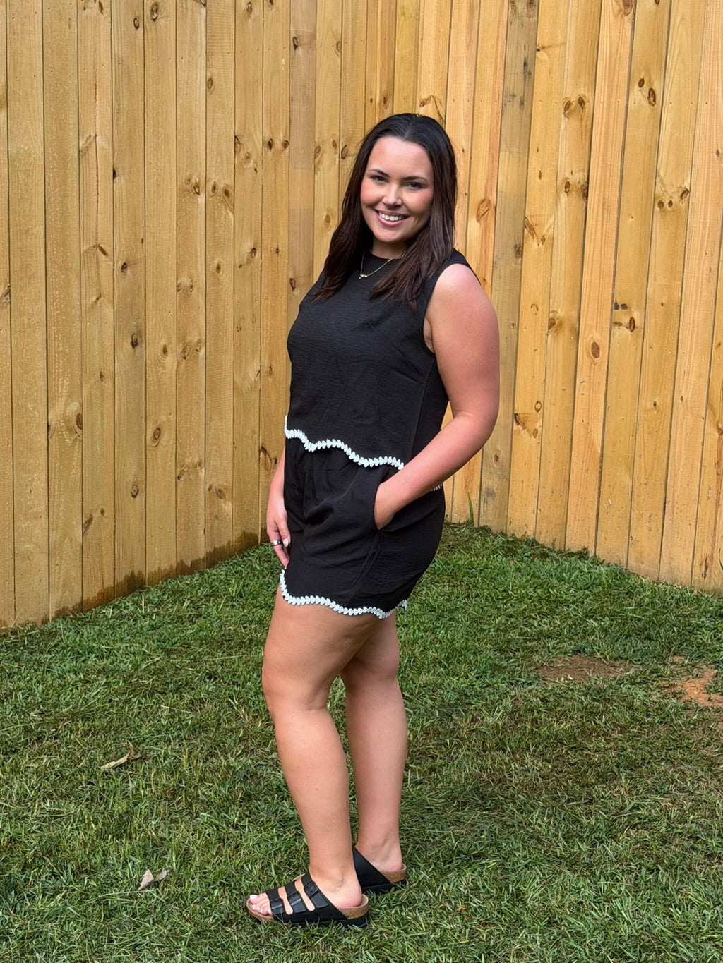 Black Contrast Trim Sleeveless Top and Shorts Set