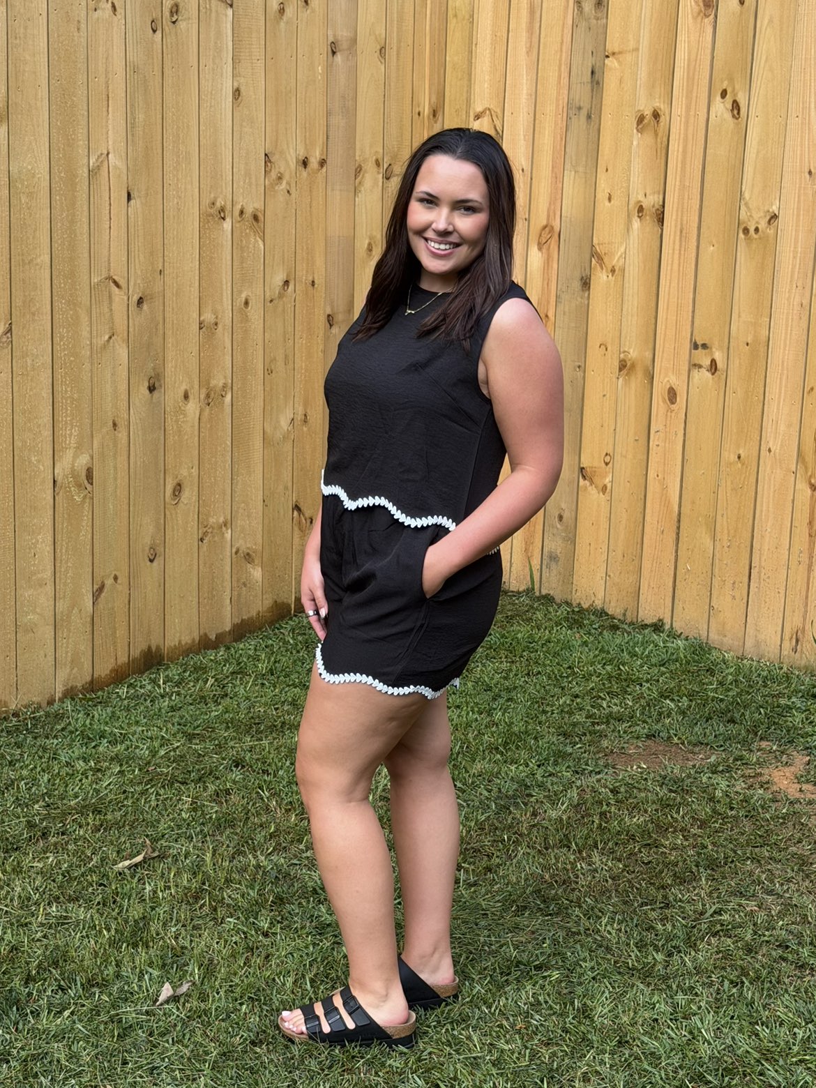 Black Contrast Trim Sleeveless Top and Shorts Set