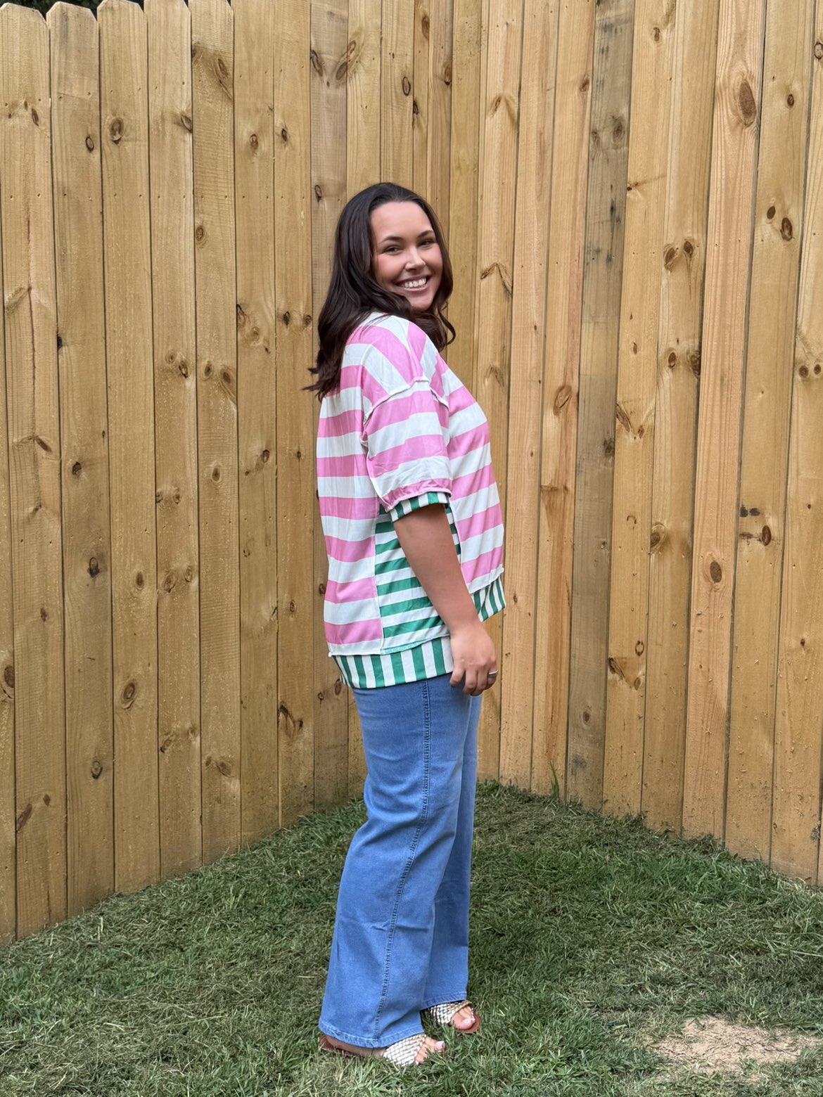 Pink Stripe Exposed Seam Contrast Patchwork Oversized Top
