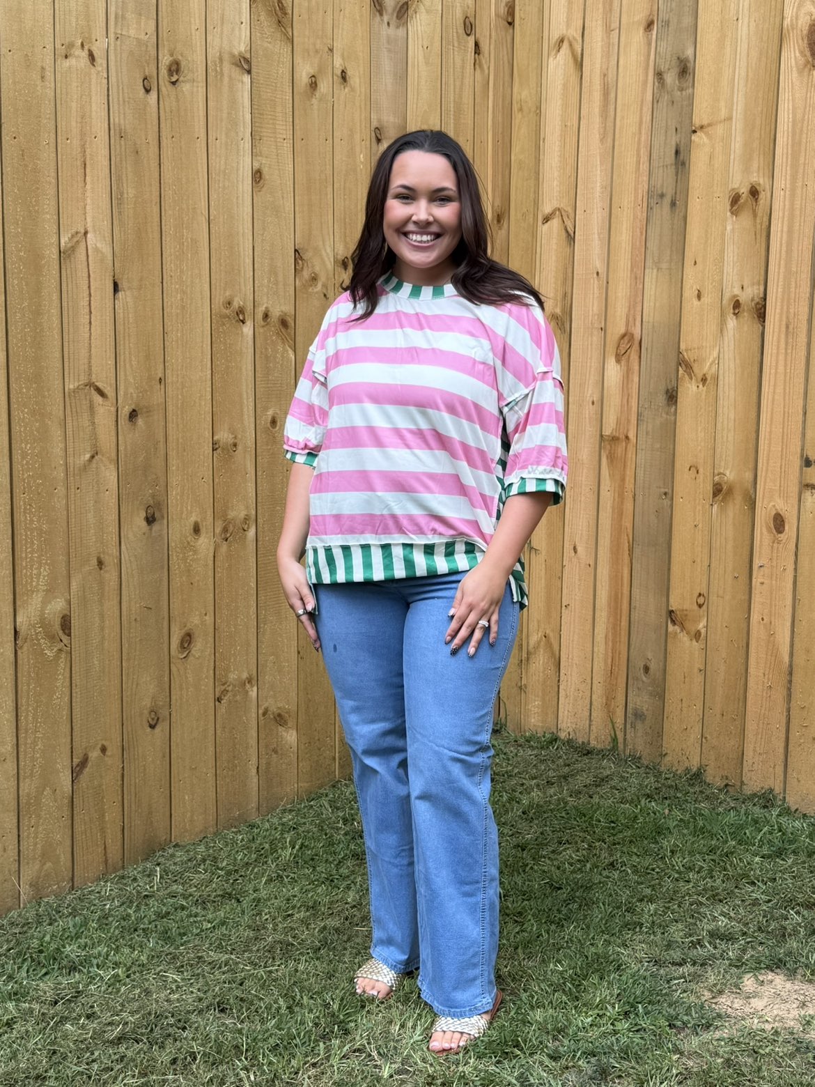 Pink Stripe Exposed Seam Contrast Patchwork Oversized Top