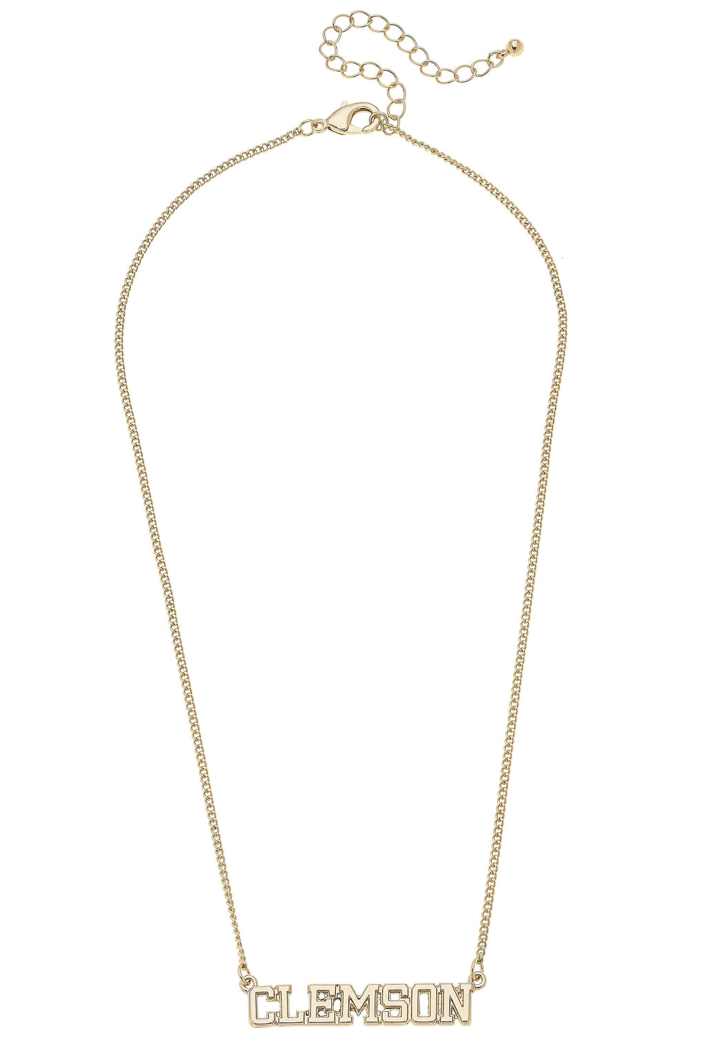 Clemson Tigers Varsity Outline Necklace in Shiny Gold