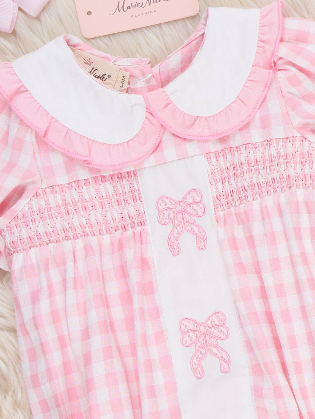 Pretty Bows Gingham Embroidered Romper