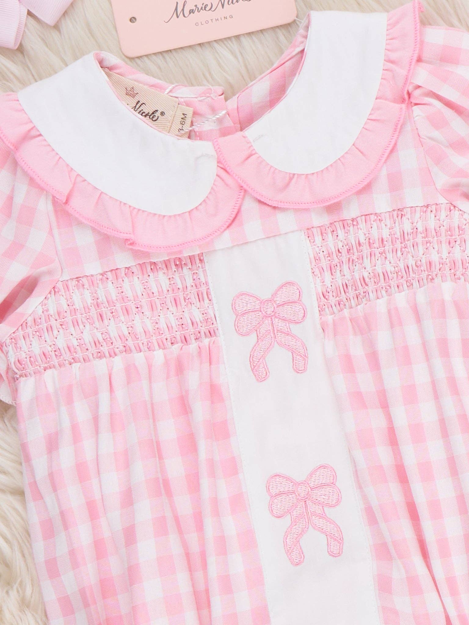 Pretty Bows Gingham Embroidered Romper