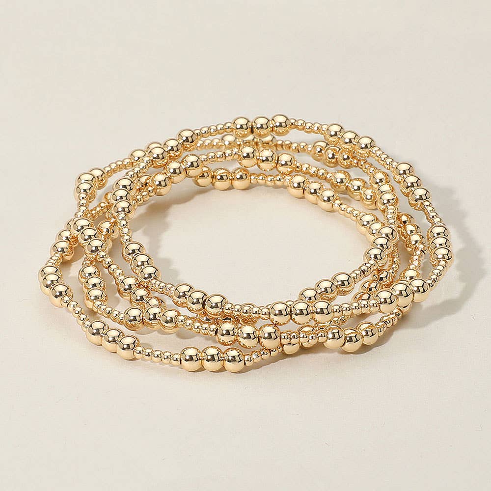 4PCS - Metal Ball Beaded Stretch Multi Layered Bracelets