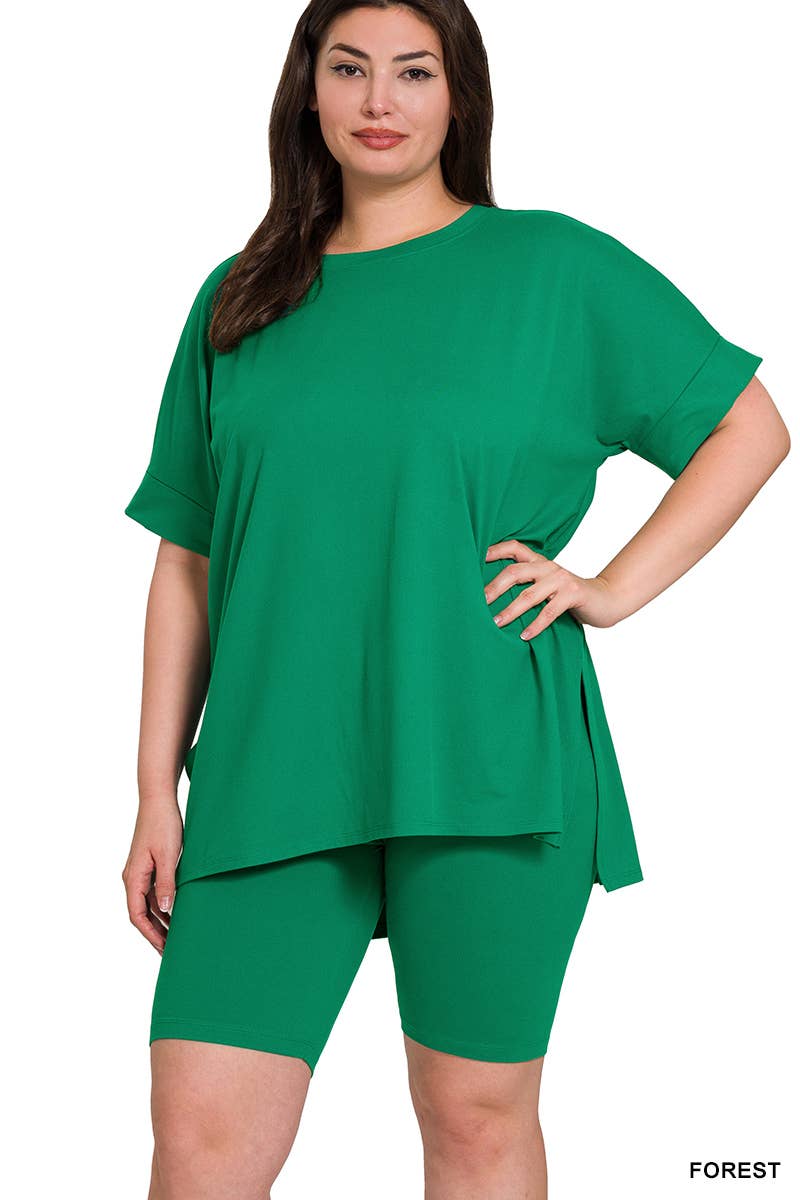Plus Microfiber Top & Biker Shorts 2Pc Set - Zenana