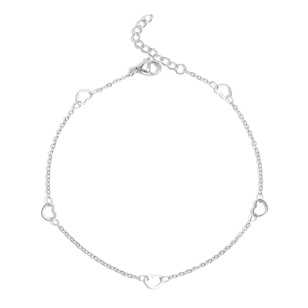 18K Gold PVD Stainless Station Hearts Chain Anklet