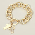 Layered Cross Charm Chunky Toggle Bracelet