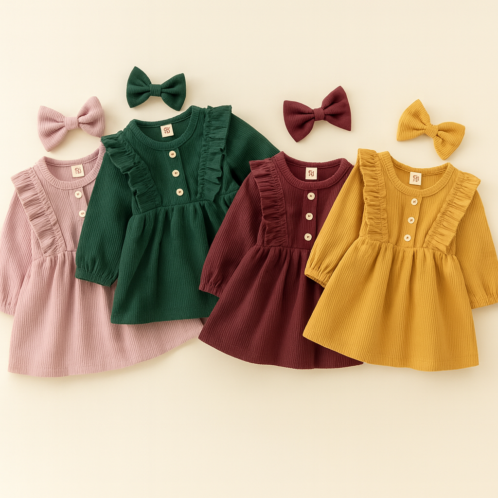 Corduroy Dress & Bow set