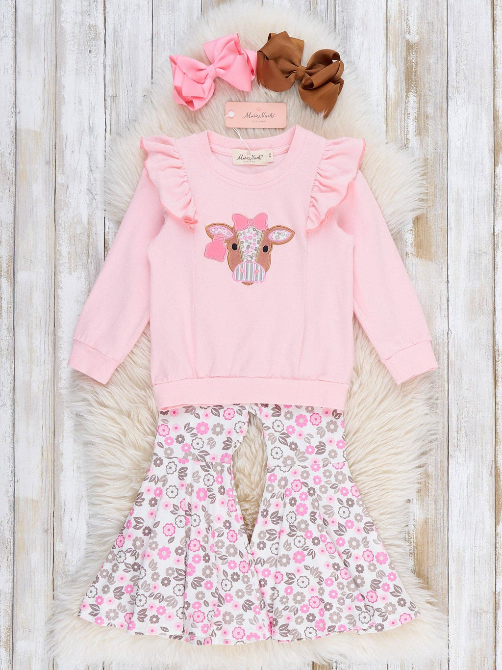 Floral Cow Cutie Ruffle Bell Bottom Outfit
