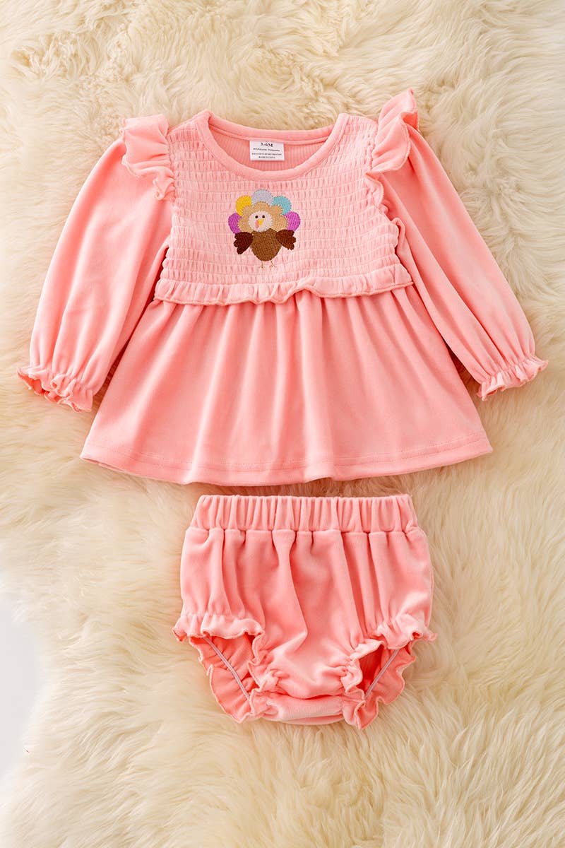 Embroidered Turkey velvety soft baby set