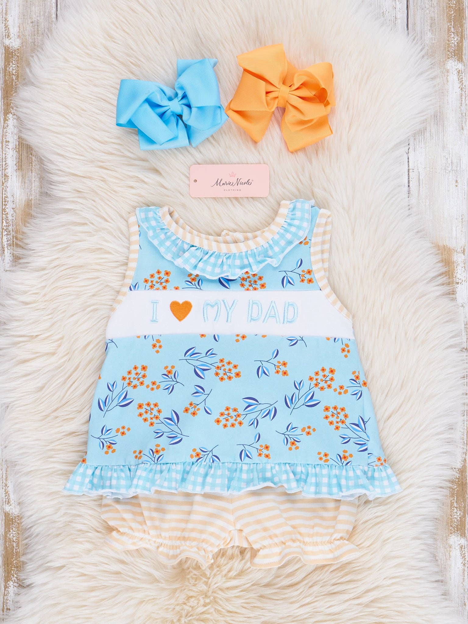 Blue Floral Dad Love Ruffle Outfit