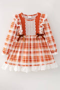 Burnt Orange plaid dress with lace detail