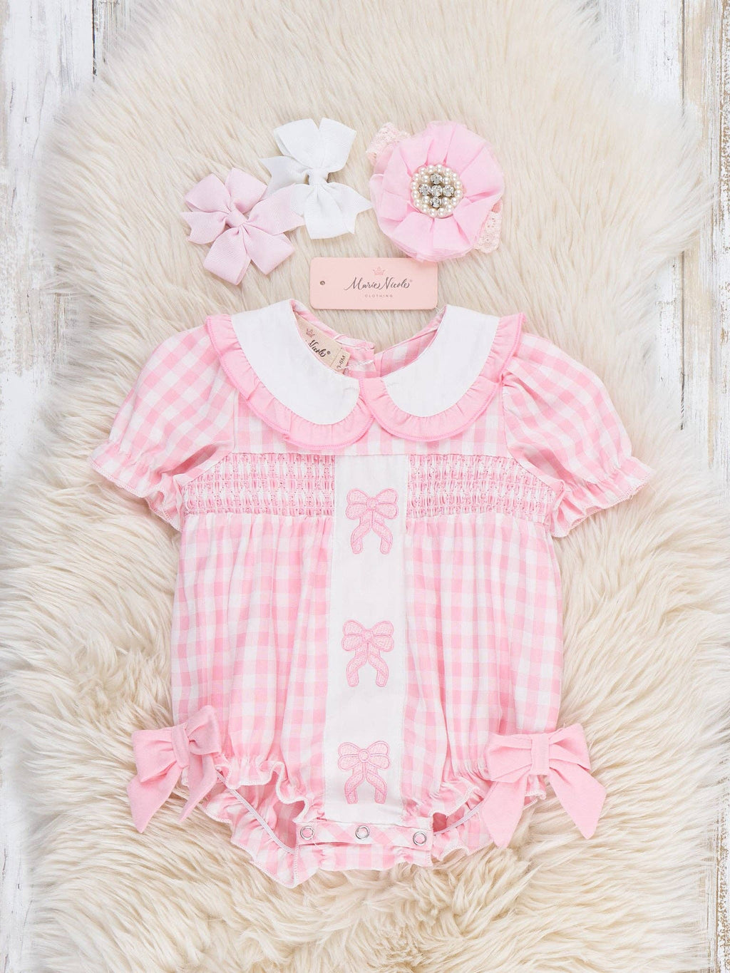 Pretty Bows Gingham Embroidered Romper