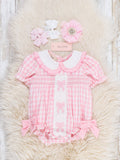 Pretty Bows Gingham Embroidered Romper
