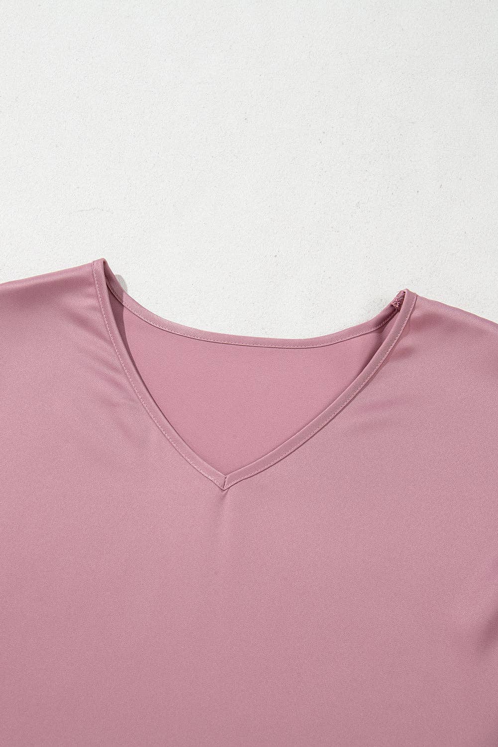 Solid Satin Ruffle Short Sleeve V-Neck Top