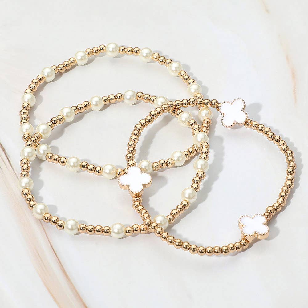 3PCS - Pearl Beaded Stretch Multi Layered Bracelets