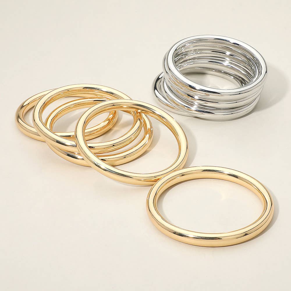 5PCS - Stackable Polished Metal Multi Layered Bangle Bracelets