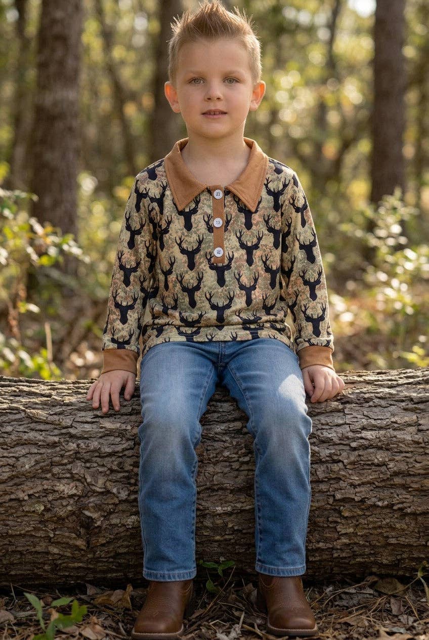 Deer print long sleeve shirt