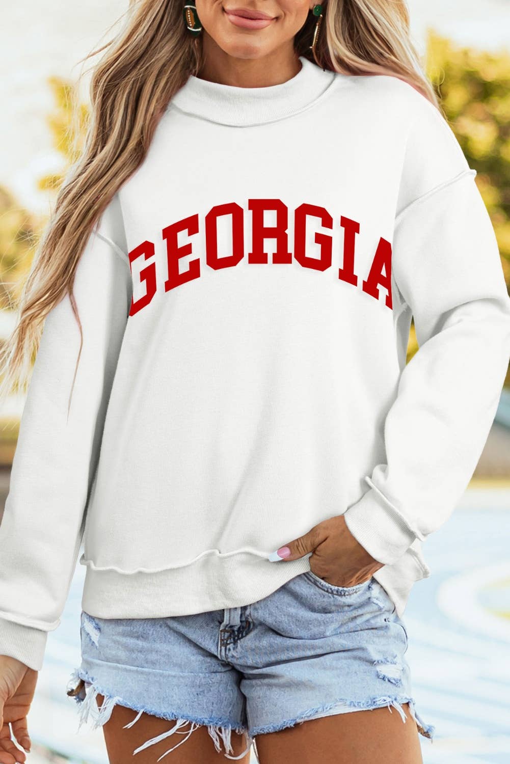 Reversible Long Sleeve Mock Neck Sweatshirt- GA