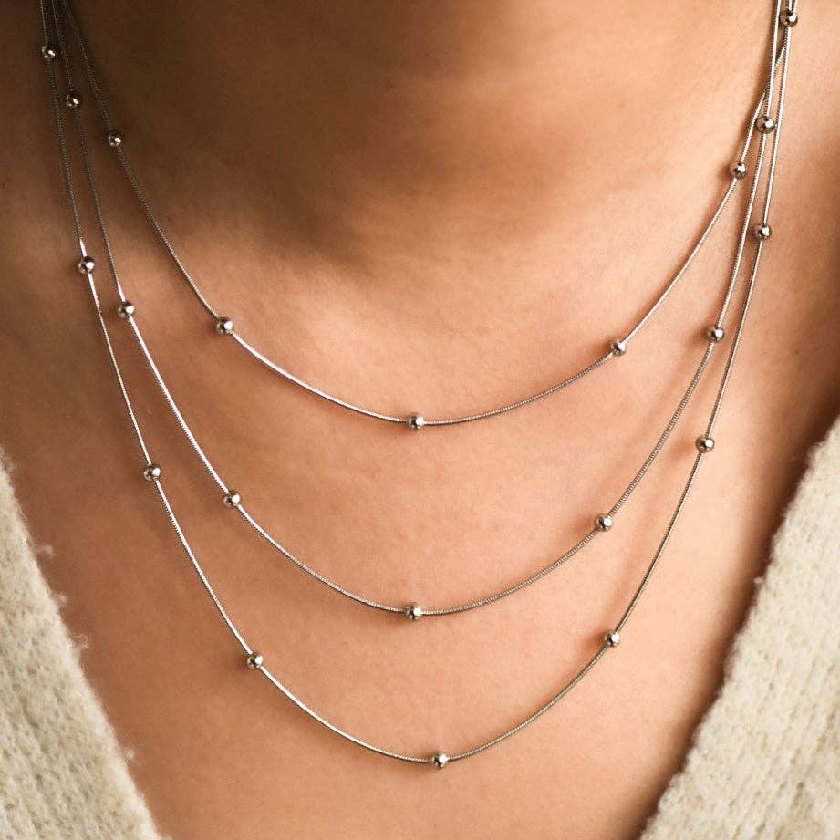 Tarnish-Resistant Stainless Steel Layered Ball Chain Necklace