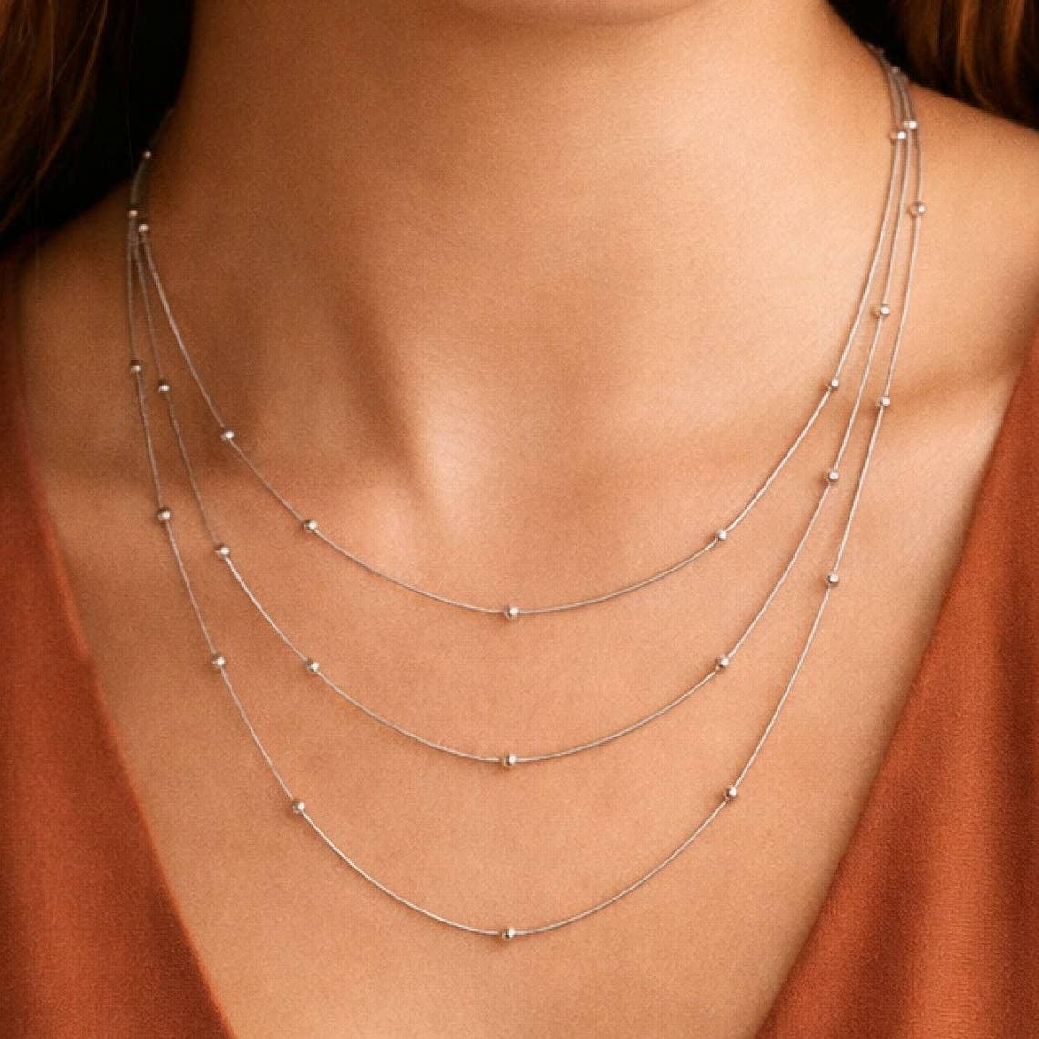 Tarnish-Resistant Stainless Steel Layered Ball Chain Necklace