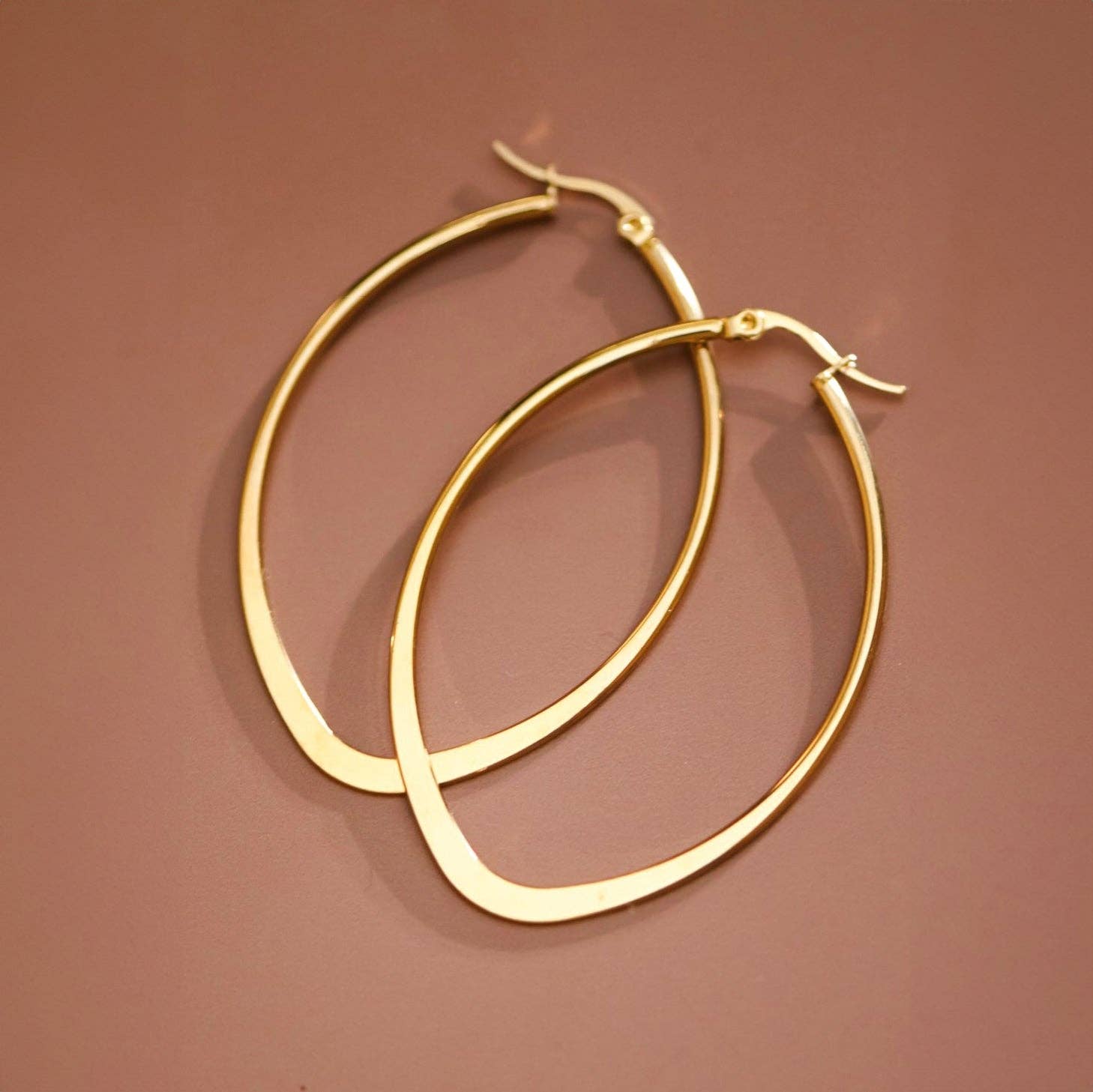 18K Gold Plated Waterproof Stainless Steel Hoop Earrings