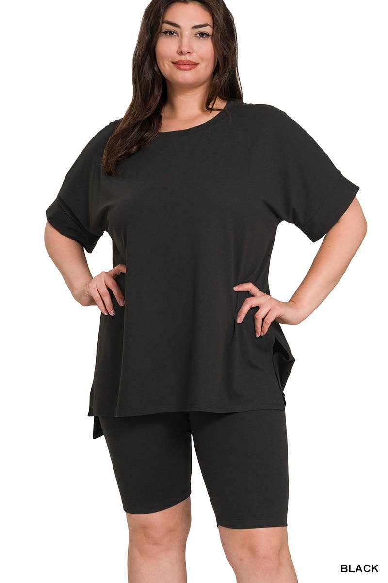 Plus Microfiber Top & Biker Shorts 2Pc Set
