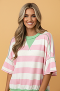 Stripe Exposed Seam Oversized Tee