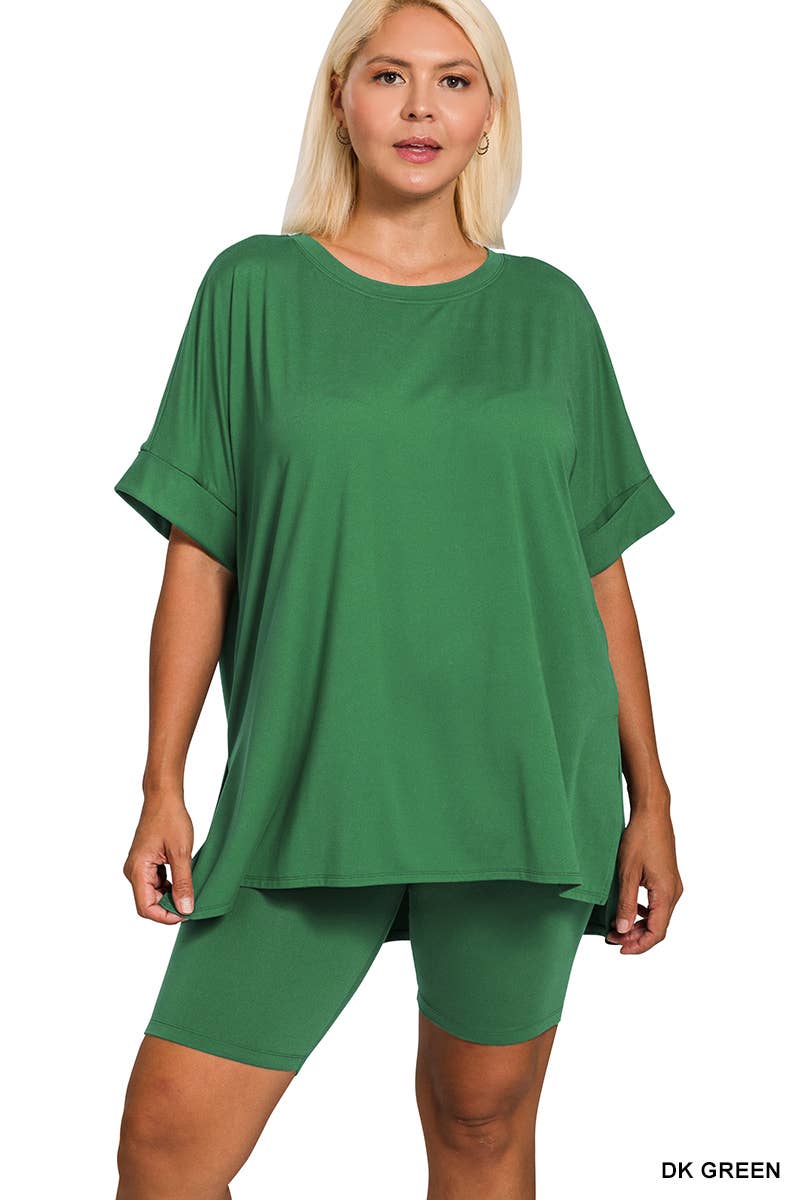 Plus Microfiber Top & Biker Shorts 2Pc Set