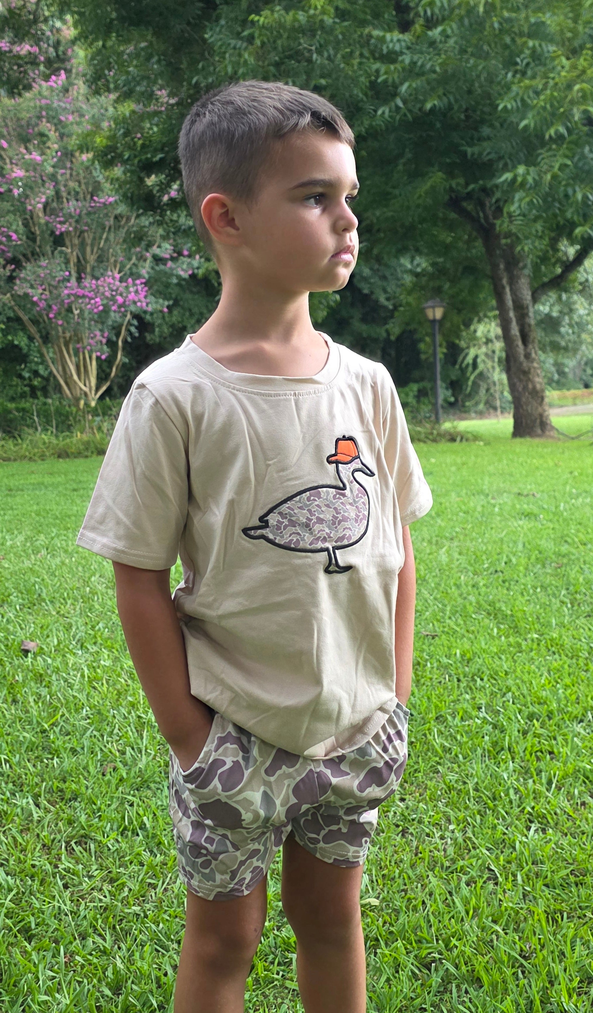 Boys Camouflage Duck Appliqué Top Shorts Set