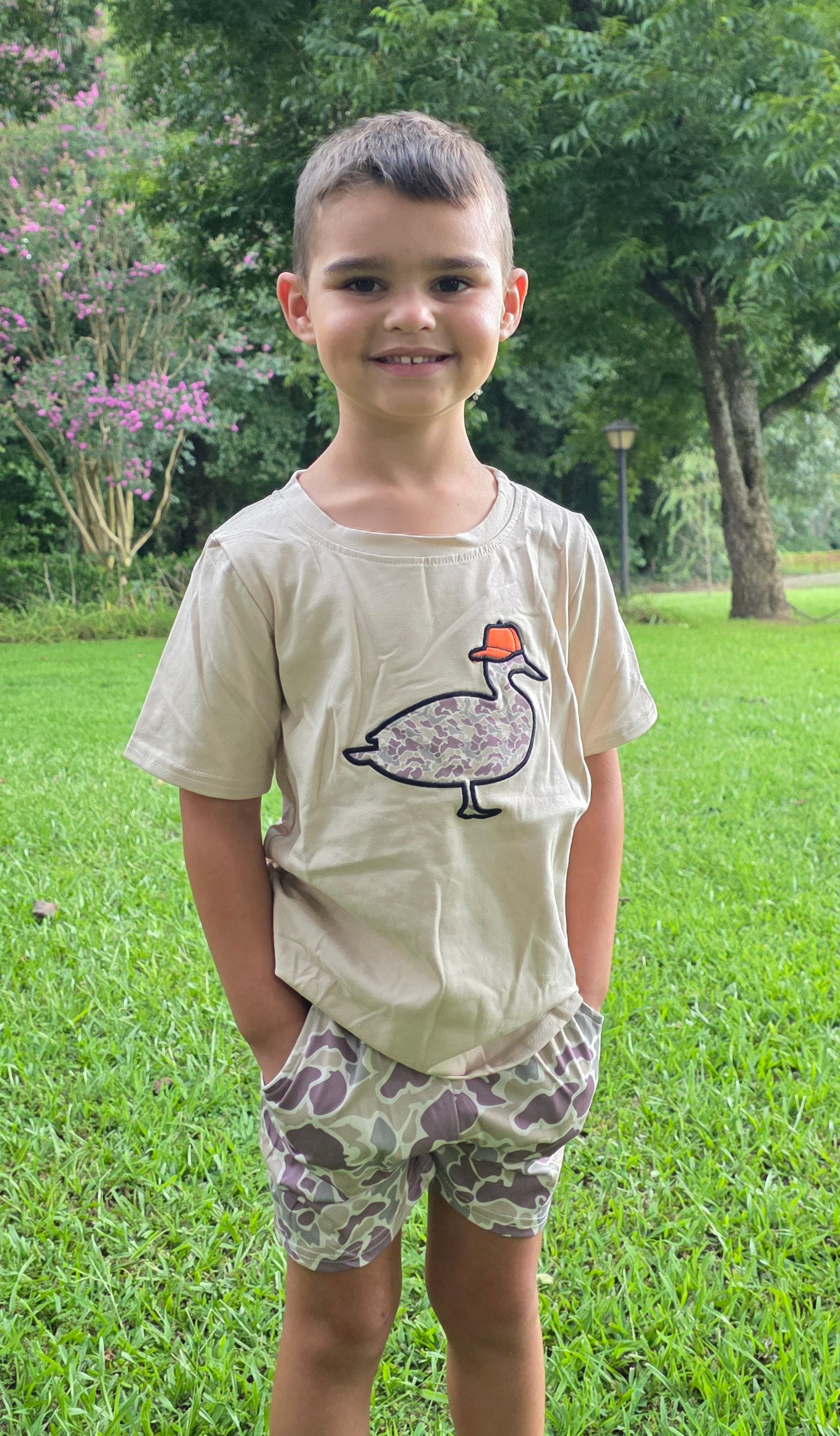 Boys Camouflage Duck Appliqué Top Shorts Set